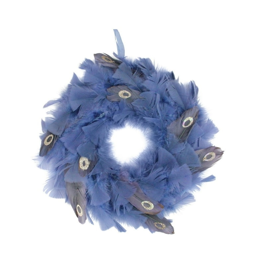 Nwot Northlight 12" Regal Peacock Embellished Blue Feather Wreath.